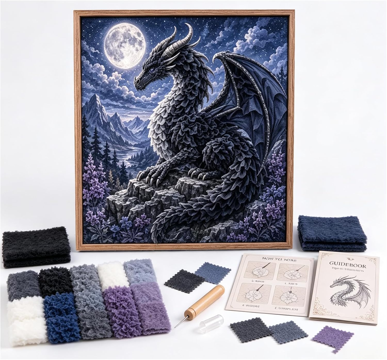 Mythic Dragon Realms 3D Fabric Poke Art Kit, DIY Dragon Craft Decor, 3D Fabric Poke Art Kit with Layered Texture, Beginner-Friendly Poke Craft for Relaxing DIY Projects, Fantasy Home Decor，*B