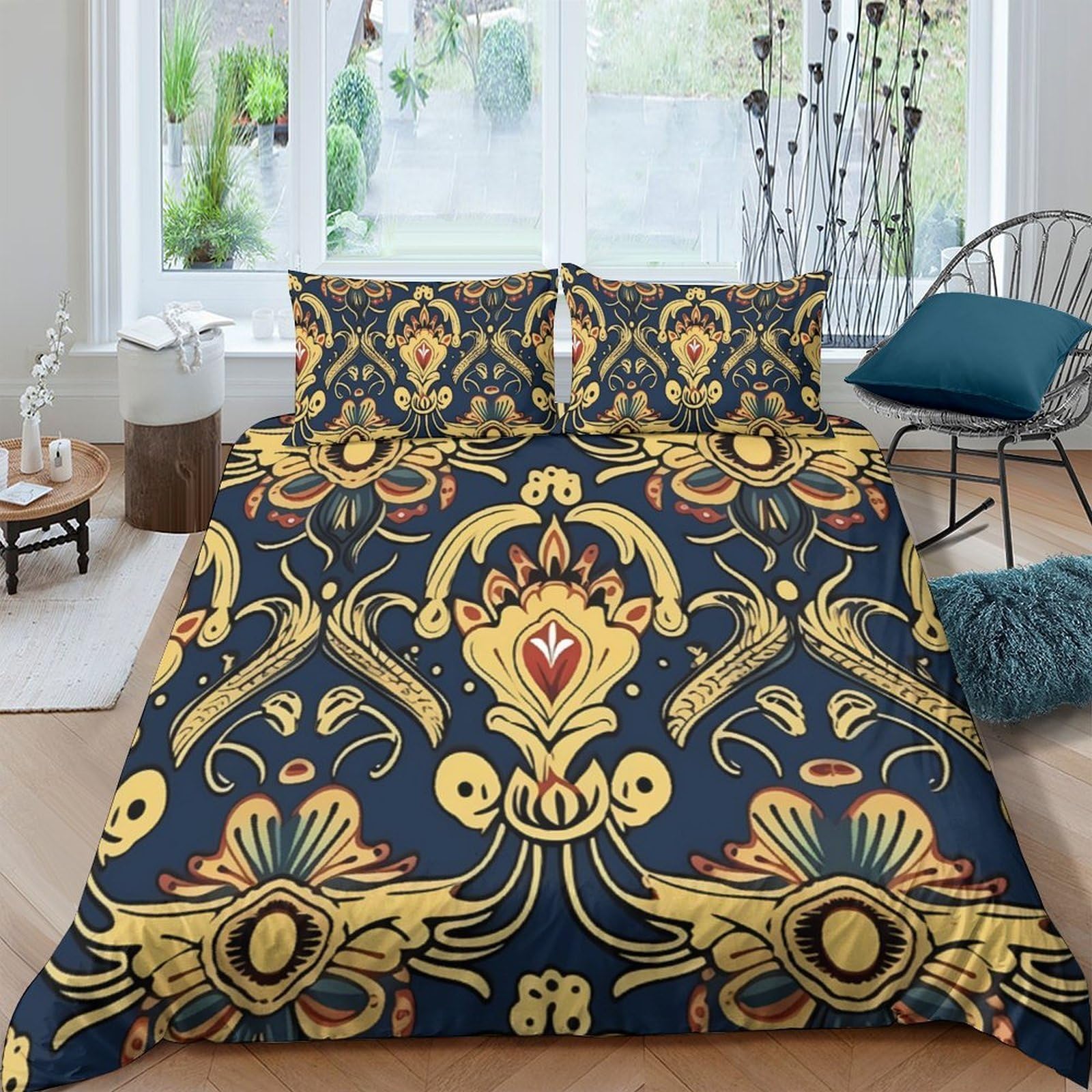 Ctjqhvkz Style-1 3D Printed Baroque Royal Fitted Sheet Microfiber Soft Gold Ornate Mattress Cover For Bedroom Guest Room Decor Single（135X200cm）