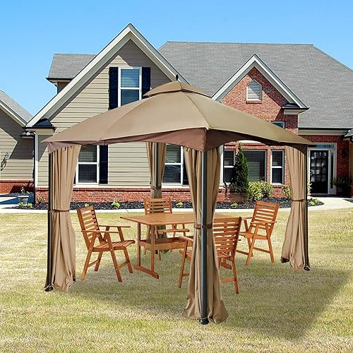 Miniatura 6 de Gazebo - Cortina de privacidad de repuesto universal  Hugline de 10 x 10 pies, panel de privacidad para exteriores con cremallera (caqui)