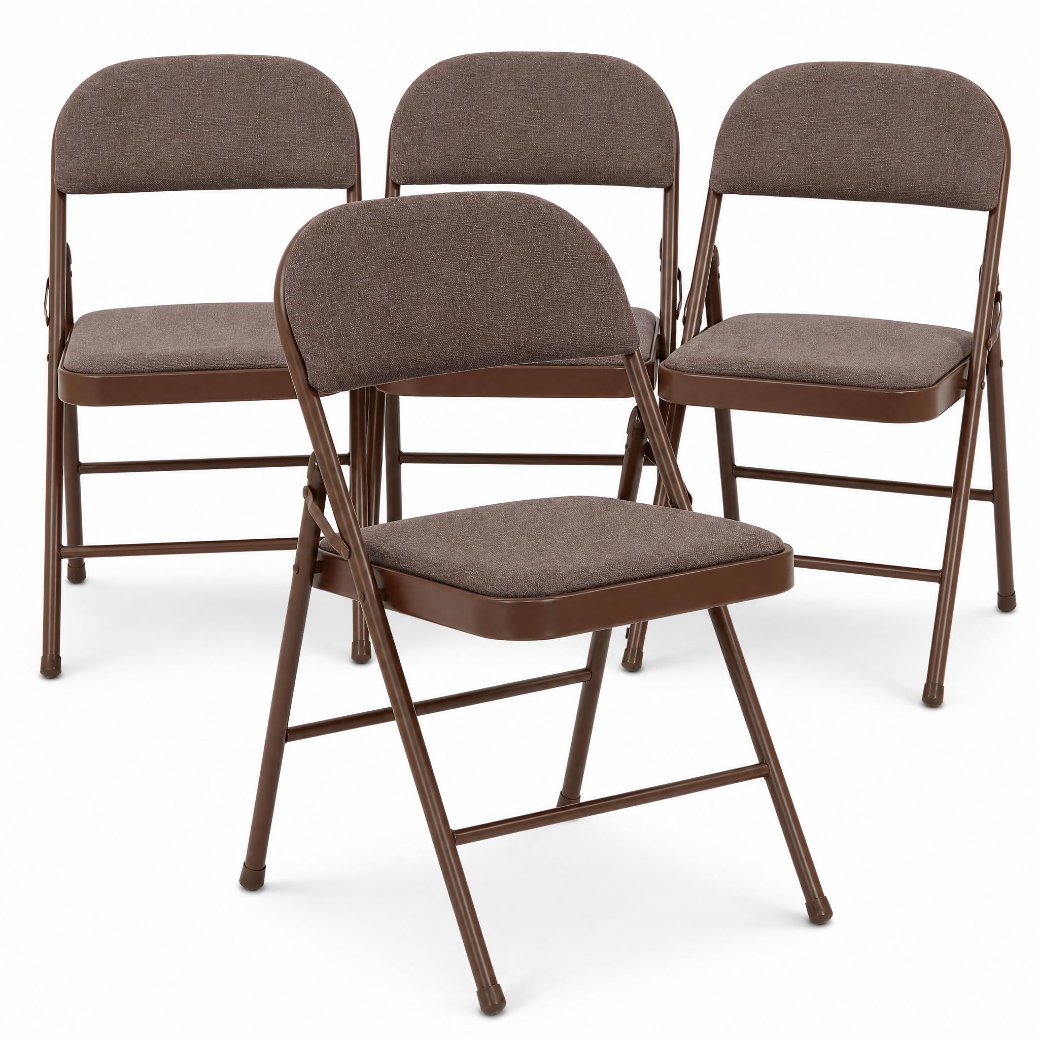 Bravich Folding Chairs Set of 4, Padded Fabric Foldable Dining Office Bedroom Vanity Chairs with Steel Frames, Fold Flat for Easy Storage, Brown, Pack of 4