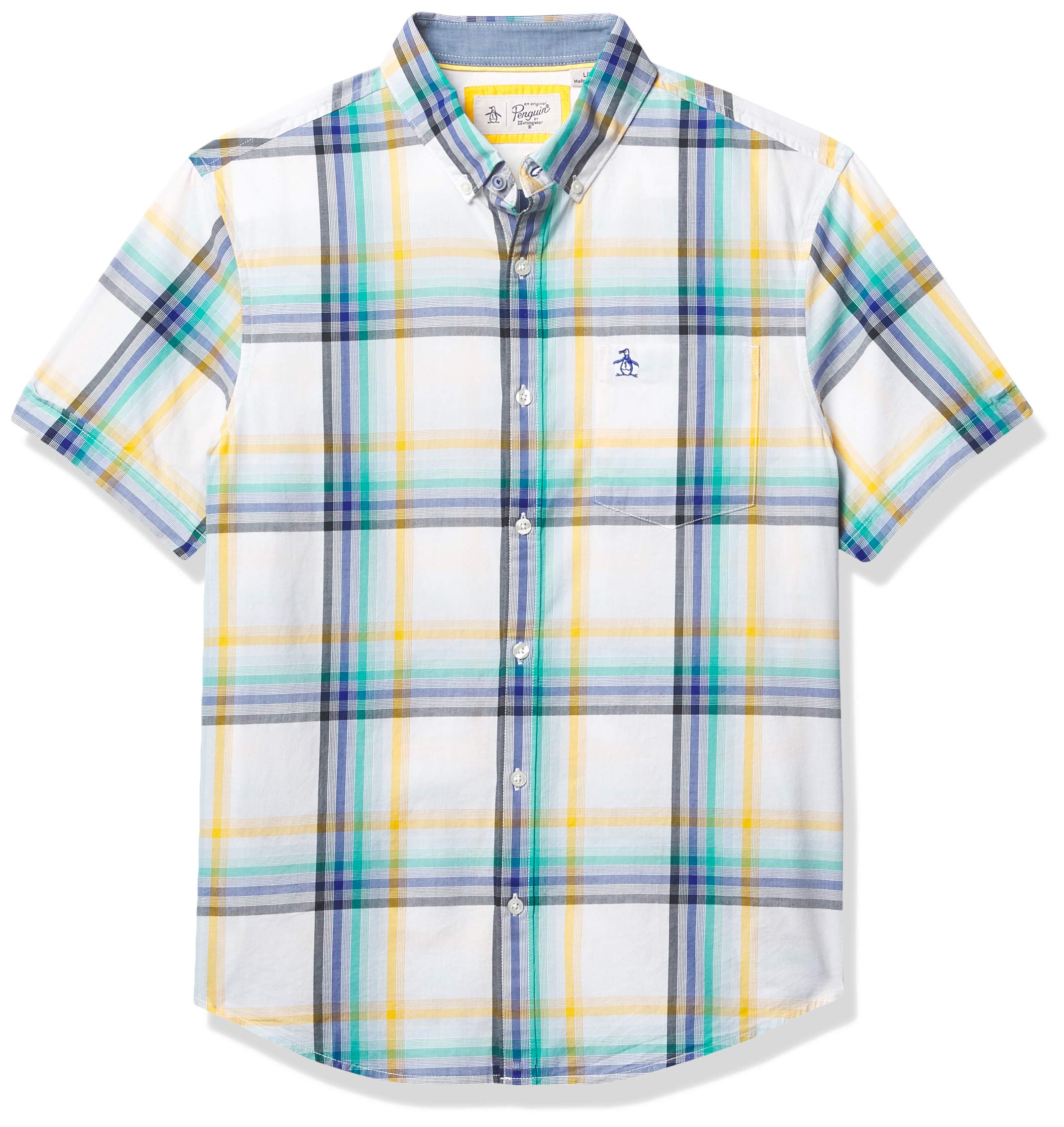 ORIGINAL PENGUIN mens Short Sleeve Plaid Button Down Shirt Shirt