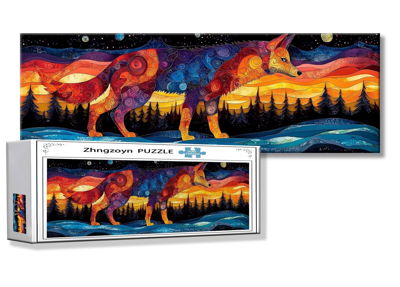 Puzzle Loup 900 Pieces Paysage Puzzle Adultes 87 x 34 cm DIY Difficile Classiques Jigsaw Panoramique, Adulte Jeu éducatif, 2025 Bois Jigsaw Art Impossible Famille Challenge, Cadeau pour Femme W-4