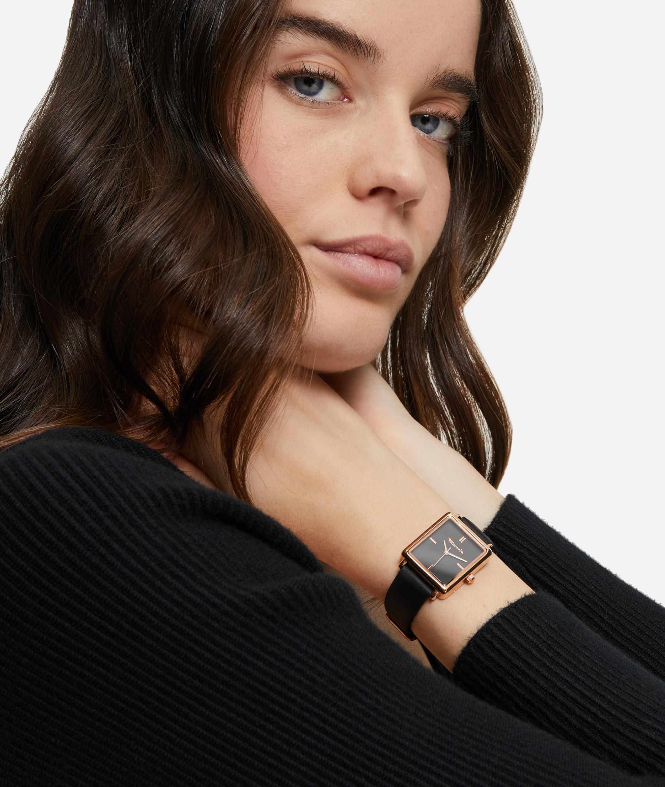 Tamaris Damenuhr mit eckigem Gehäuse & Lederband – Schlichte Armbanduhr für Damen