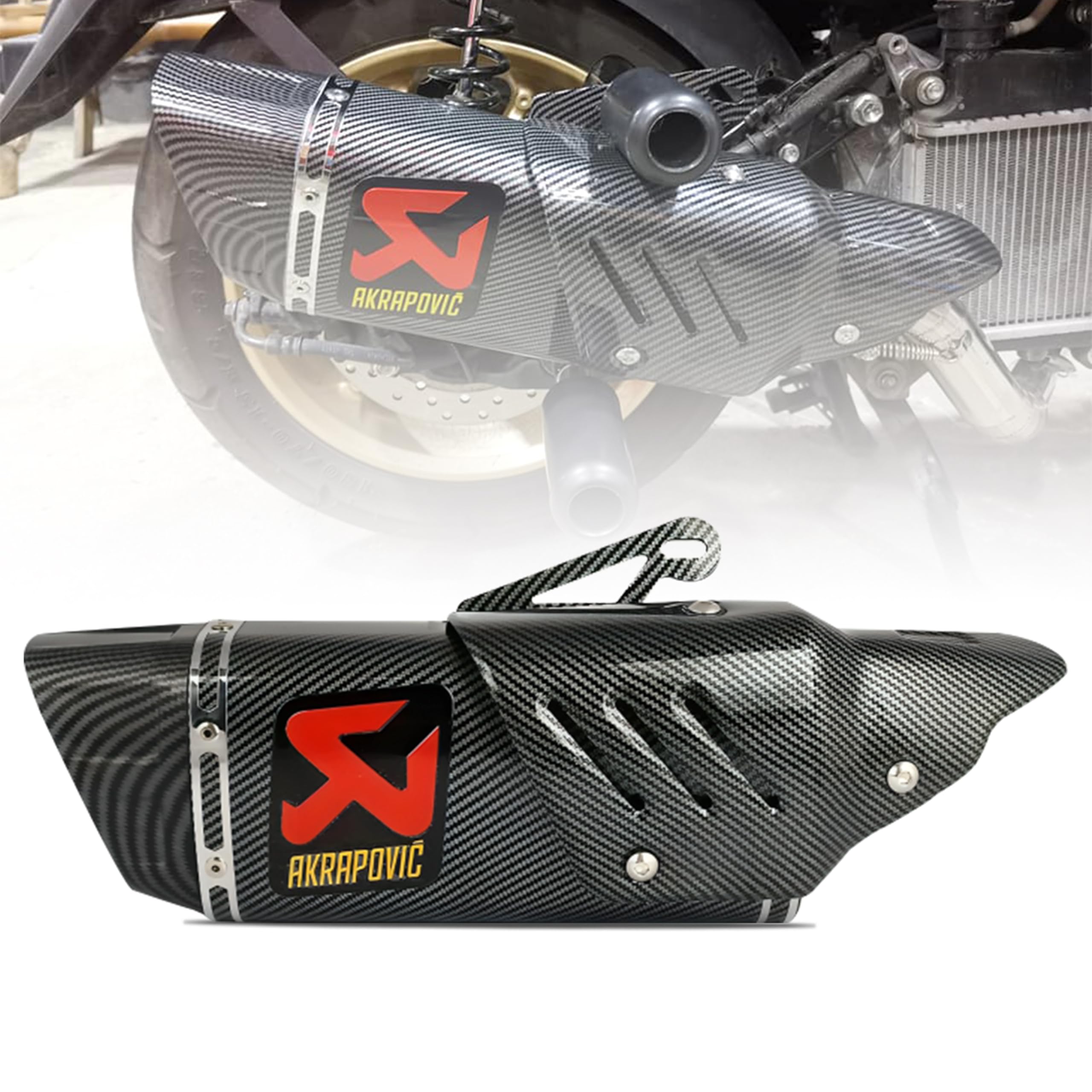 Universal Racing Sports Bikes Silencer/Exhaust Muffler Pipe with Carbon Fiber Plate Slip-on Exhaust System for Motorcycle and Scooties (CARBON)