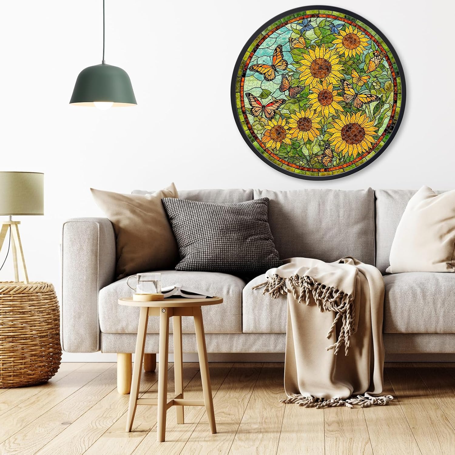 Sunflower Stained Glass Puzzles Jigsaw for Adults 1000 Pieces, Brain Challenging Puzzle for Game Night, Family, Friends, Round Puzzles Diameter 25.6 in