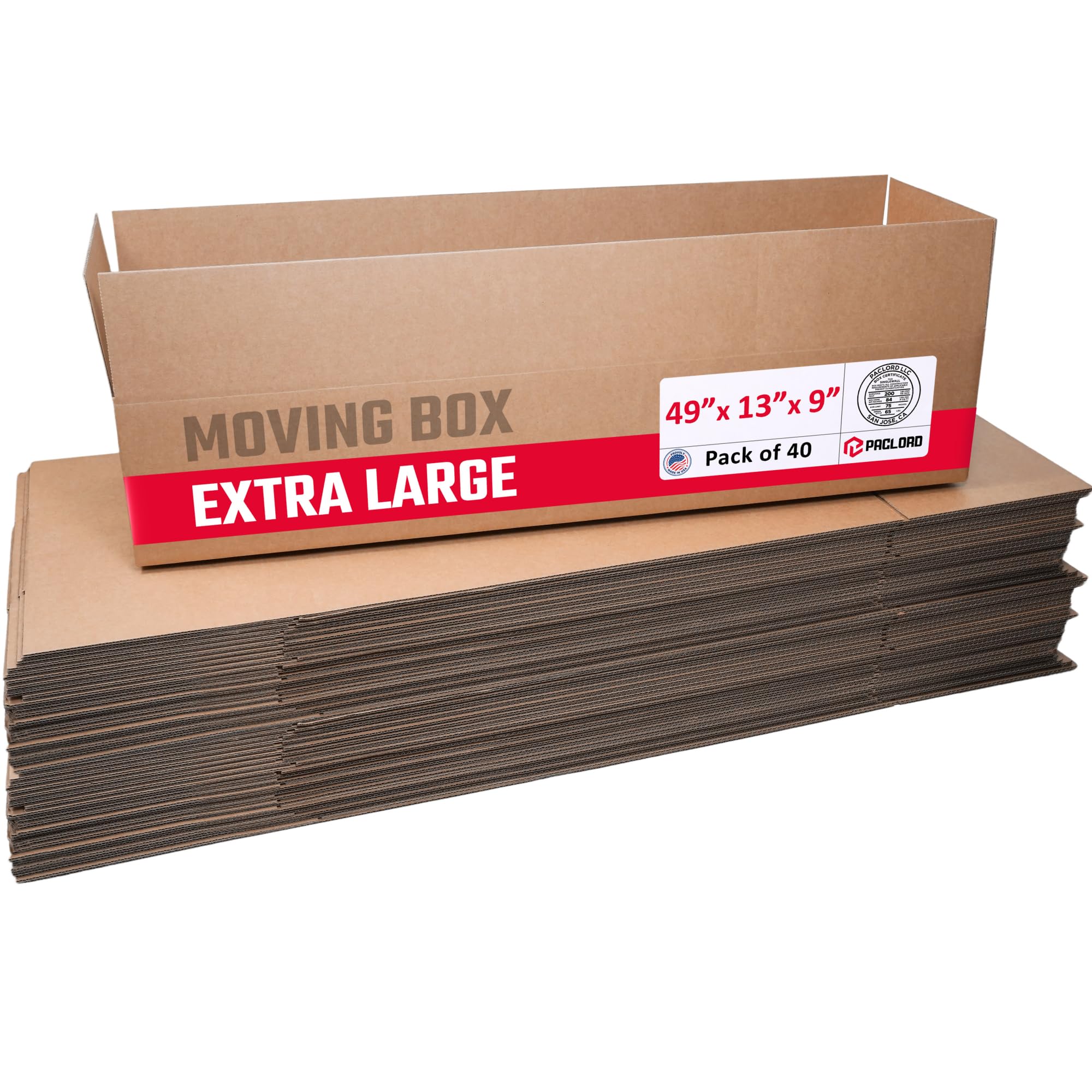 Extra Large Moving Boxes 49"L x 13"W x 9"H, Pack of 40 | USA-Made Cardboard Packing Boxes for Moving, Shipping, or Storage - USPS, UPS, FedEx Approved - Professional Packing