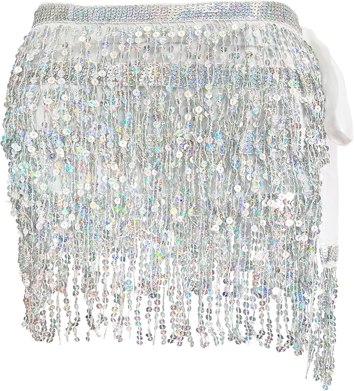 pollera con borlas de lentejuelas para mujer, faldas tipo bufanda para danza del vientre y cadera