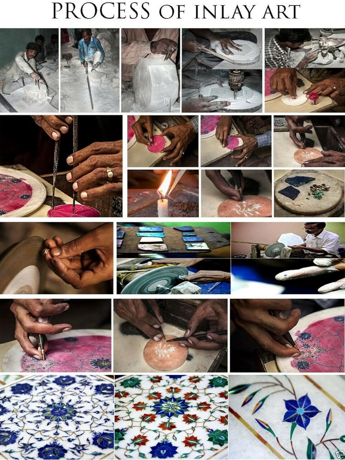 Marquetry Art Patio Center Table Top with Royal & Classy Look 30 x 30 Inches Round Shape Black Marble Coffee Table Top for Hallway & Living Room Decor