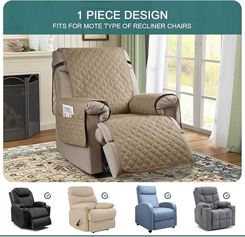 Miniatura 10 de Funda para silla reclinable 100% impermeable, antideslizante, funda de asiento para silla reclinable, lavable, con correas elásticas para niños,