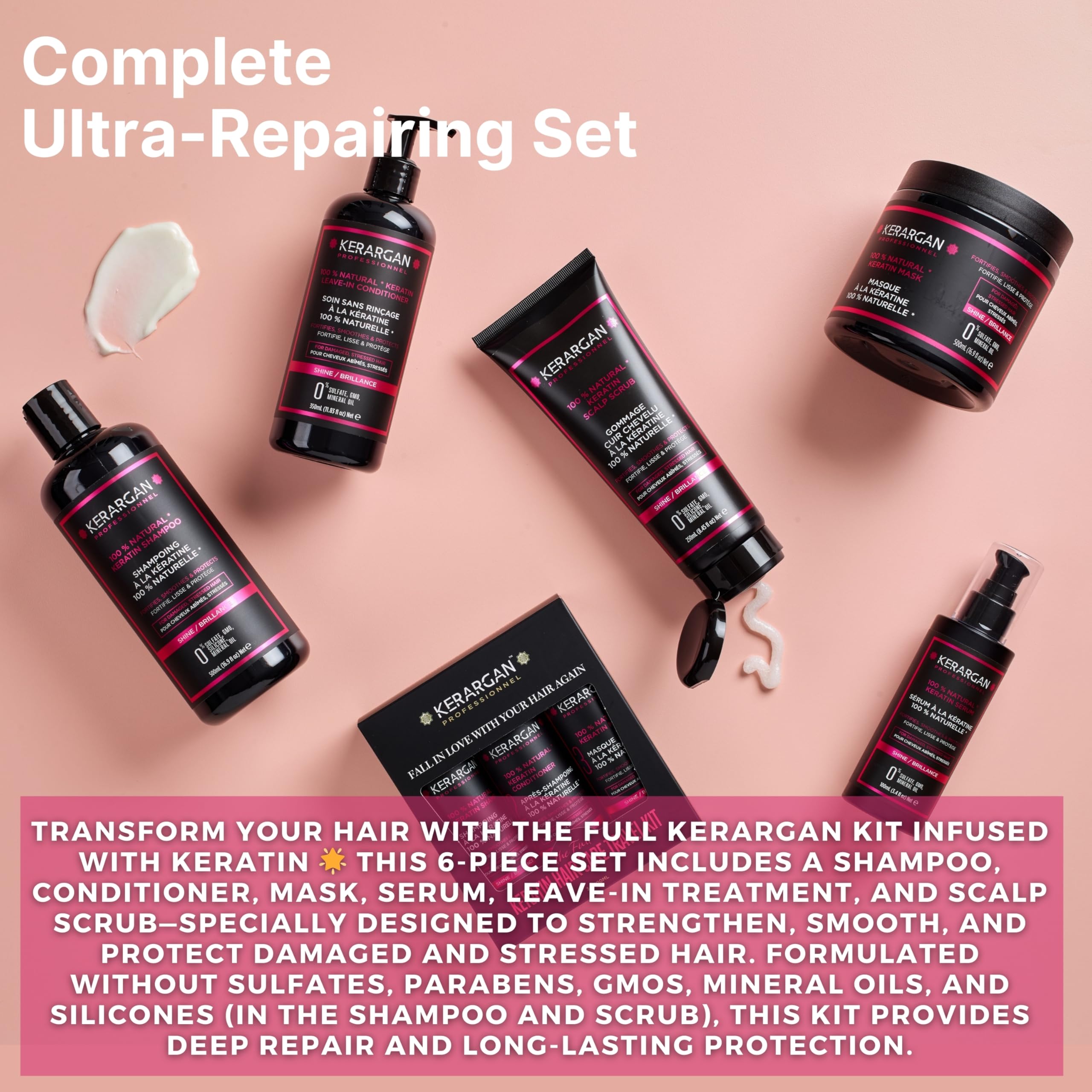 Kerargan, Complete Ultra Repairing Kit with Keratin for Damaged and Stressed Hair, Strengthens, Smooths, Protects - Image 2