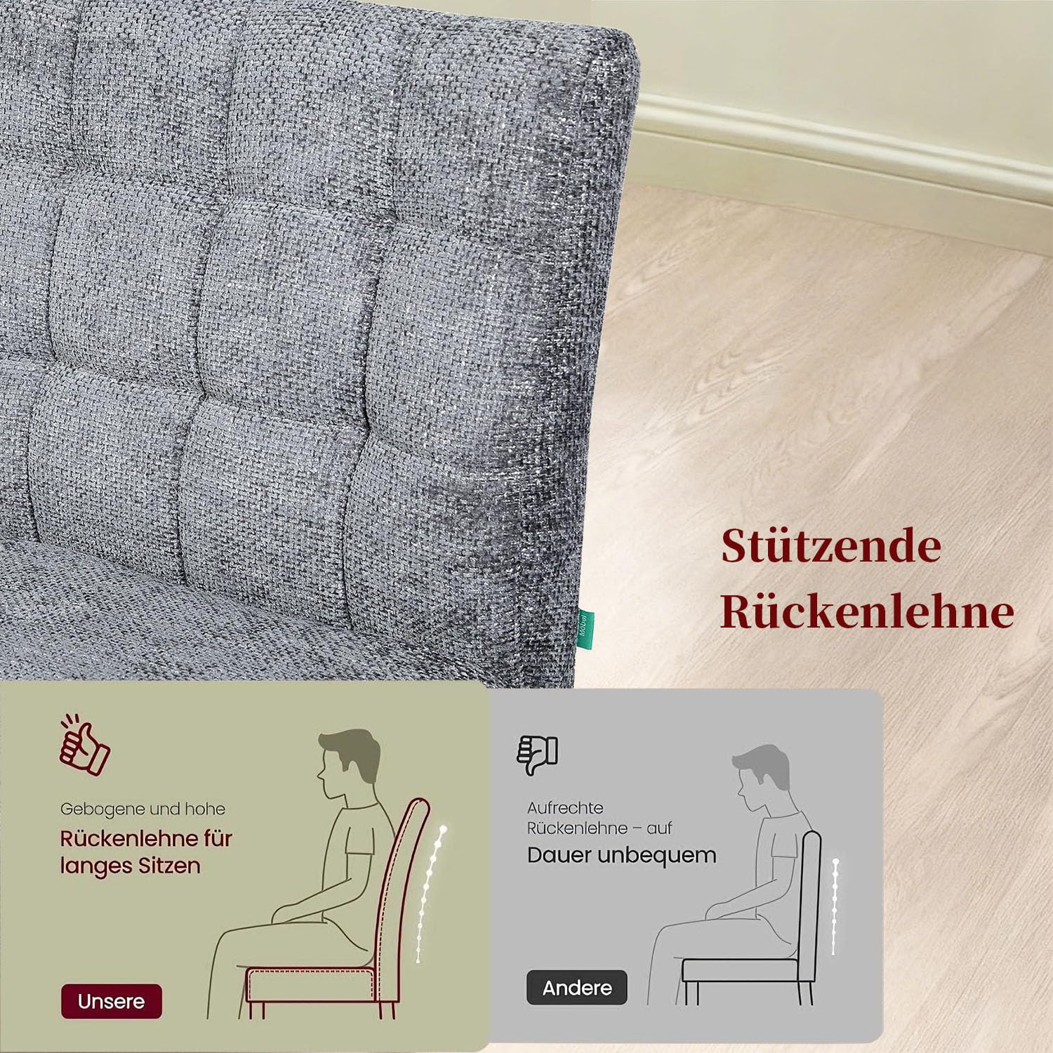 DUBI Möbel Sitzbank Clara 160 cm mit Federkernpolsterung – Moderne Esszimmerbank Hellgrau – Gepolsterte Küchenbank mit 15 cm Polsterung & Metallbeinen Schwarz