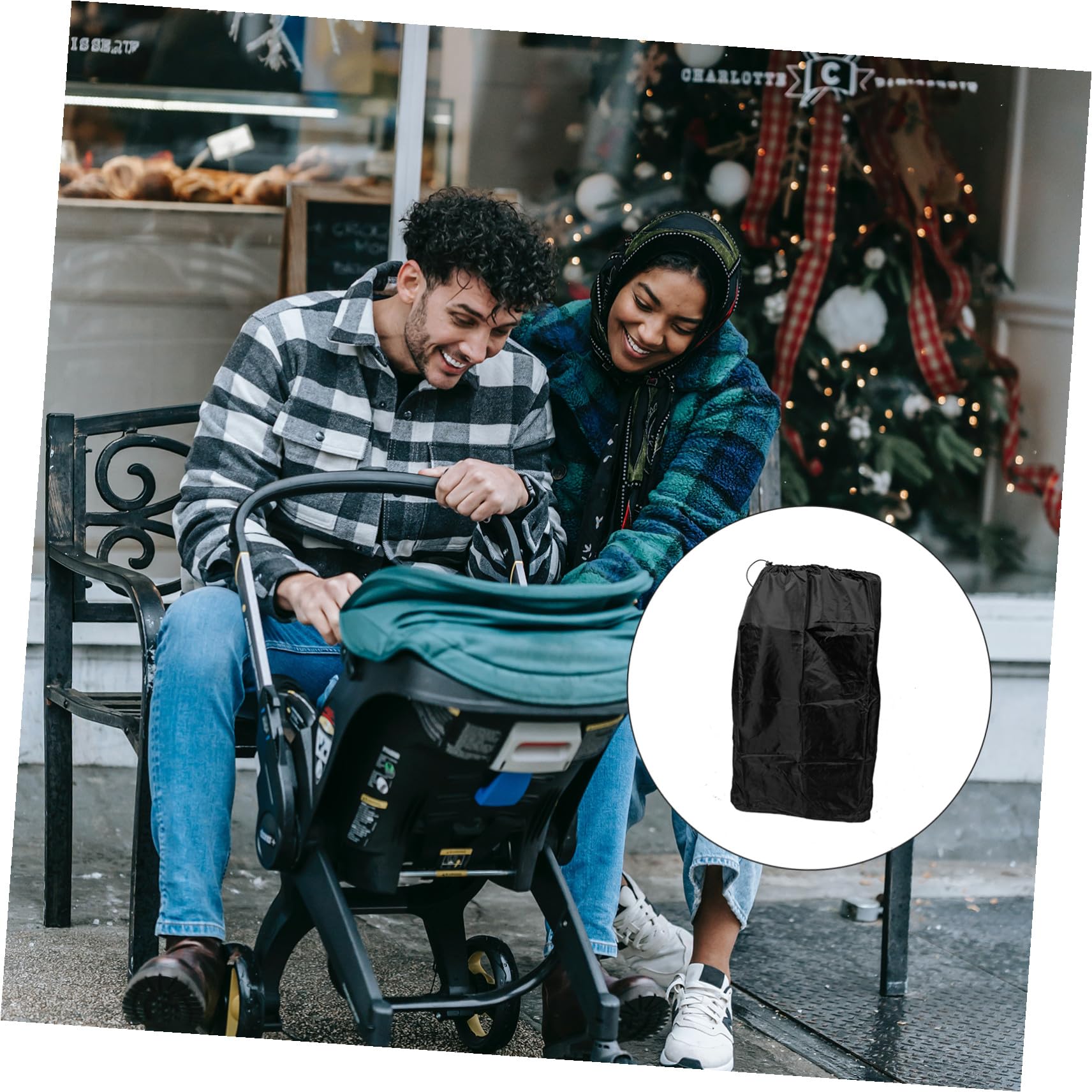 Mikinona Borsa per Passeggino da Viaggio Aereo in Nylon Nero Coulisse | Doppie Spallacci, Cuciture Rinforzate, Compatibile Molti Modelli, per Tratte e Controllo al Gate