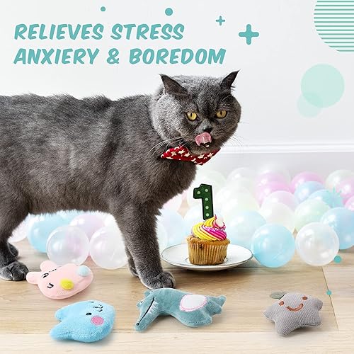 Vista 5 de Gejoy 20 piezas de juguetes de hierba gatera para gatos de interior, juguetes para masticar, encantadores gatitos con hierba gatera entretenidos e