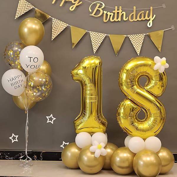 Foil Balloon Number 4 Gold, Large Gold Number 0 1 2 3 4 5 7 8 10-19 20-29 30-39 40 50 60 70 80 90 100 Giant Balloons Decoration for Weddings Parties and Birthdays Parties - 3