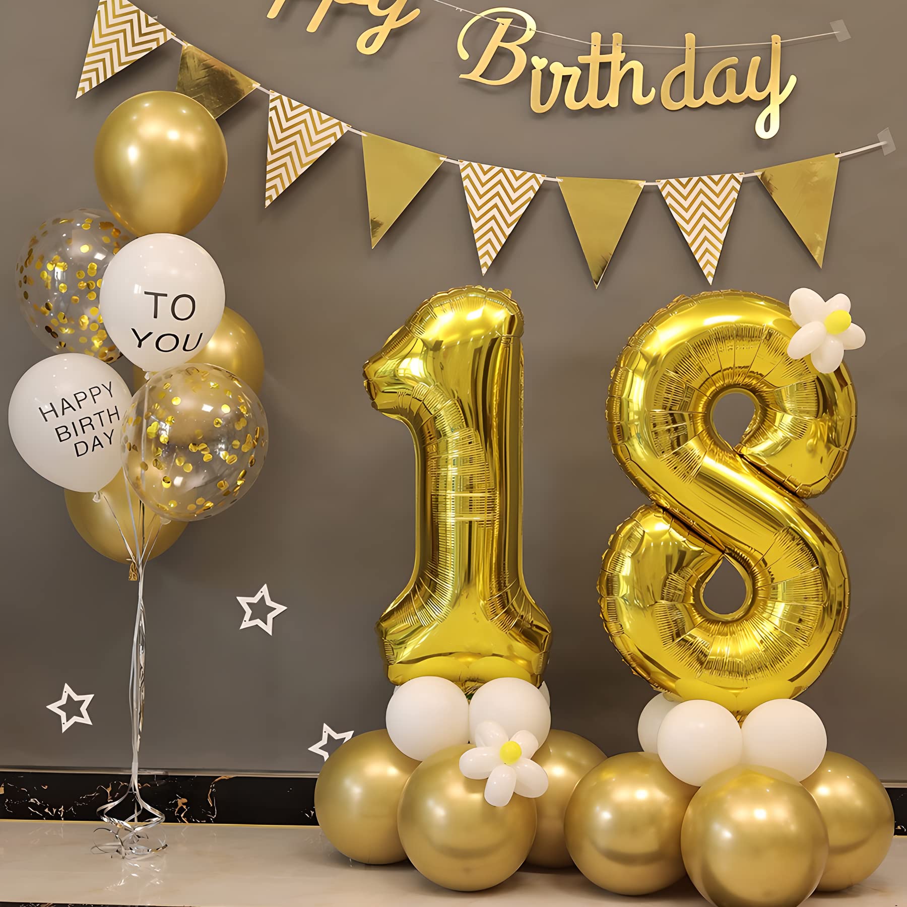 Ponmoo Foil Balloon Number 4 Gold, Large Gold Number 0 1 2 3 4 5 7 8 10-19 20-29 30-39 40 50 60 70 80 90 100 Giant Balloons Decoration for Weddings Parties and Birthdays Parties in use