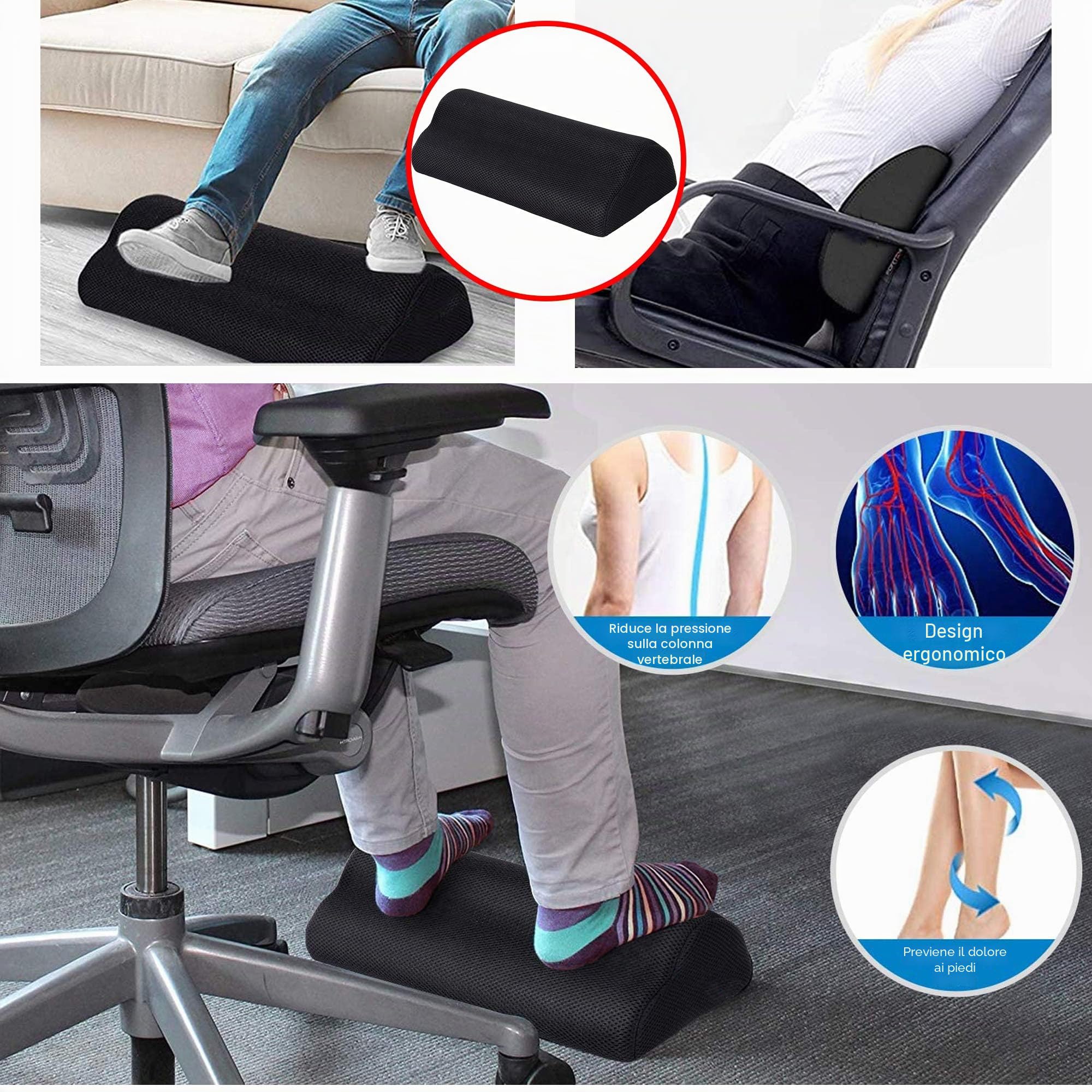 Poggiapiedi Antiscivolo Sotto la Scrivania, Cuscino Ergonomico per Poggiapiedi, una Seduta Confortevole, Migliora la Postura, il Dolore alle Gambe e Ginocchia, per Ufficio, Casa, Viaggi