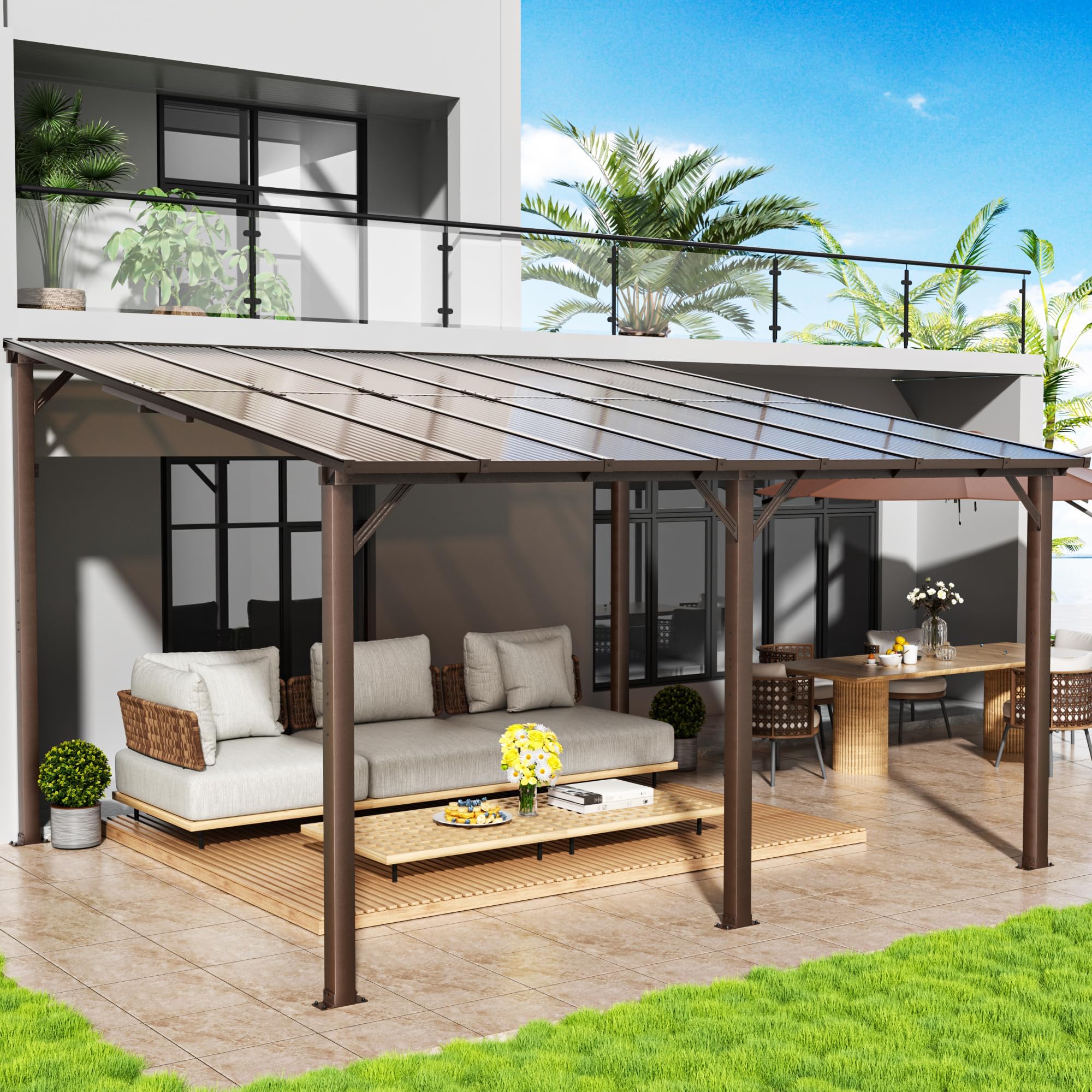 Amazon.com : AECOJOY Wall Gazebo12’ x 10’, Hard Top Gazebos Pergola on ...