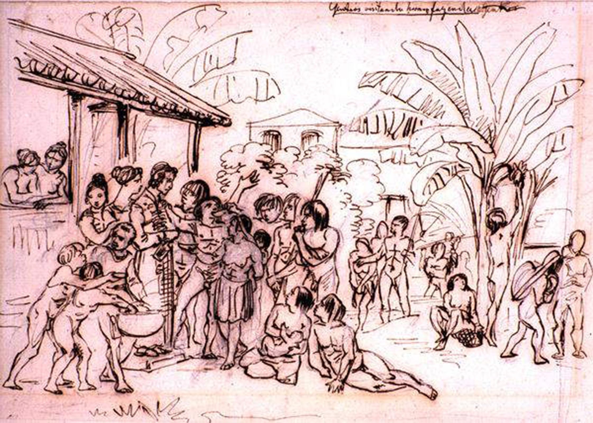 ARTXLXXBN Famous Prints Artwork Pictures Poster Painting Art Indians Visiting an Estate Brazil by Johann Moritz Rugendas Artwork Landscape Pictures for Home Decor 60x90cm