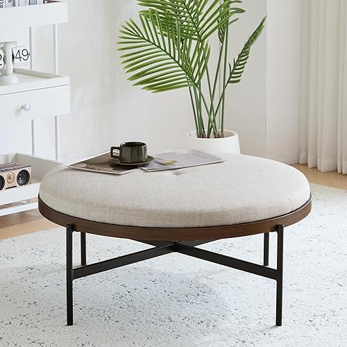 Christopher Knight Home Neapo Round Ottoman, Cocktail Ottoman, Upholstery Coffee