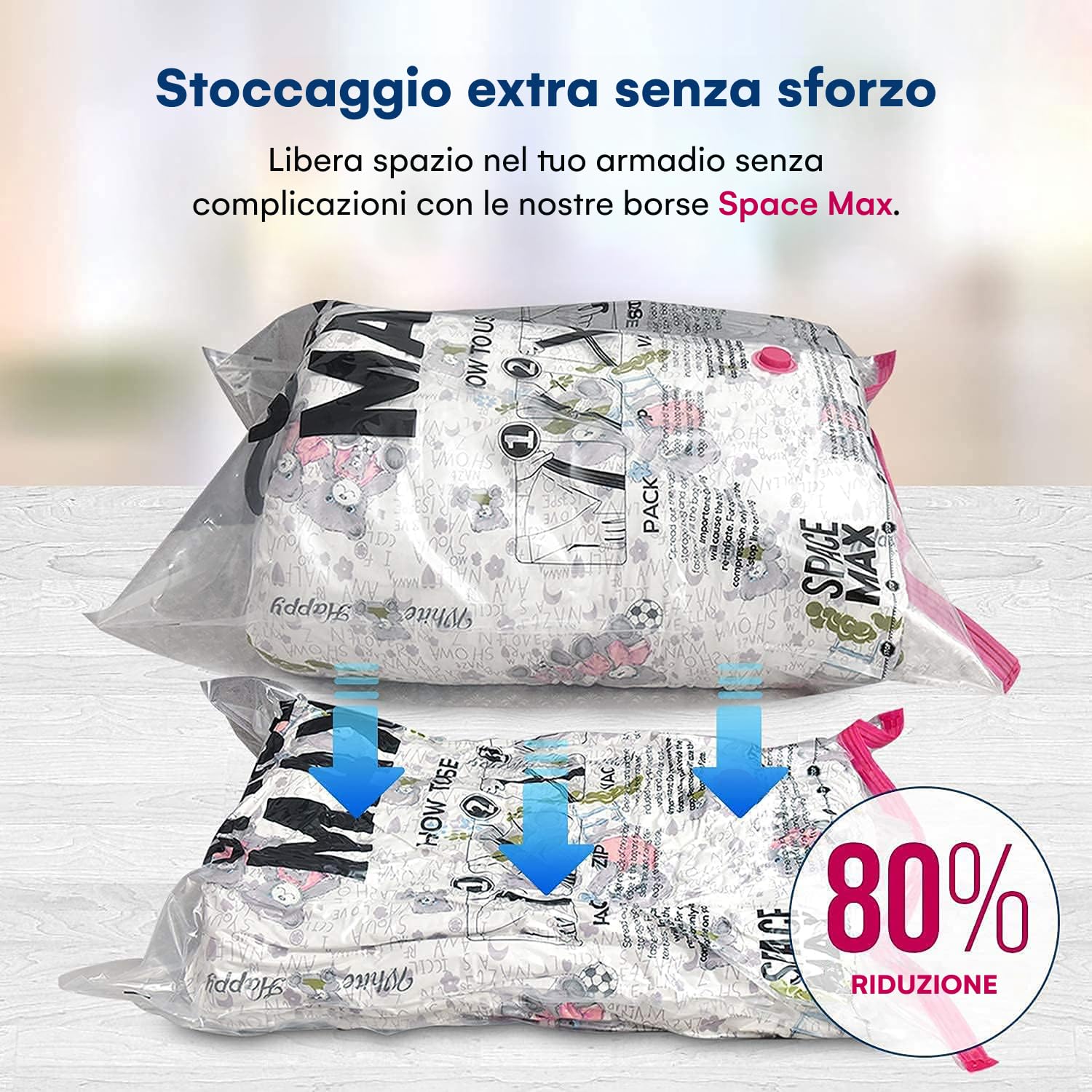 NORDIC® - Sacchetti sottovuoto vestiti - 6 pezzi (60x40cm + 70x50cm) - senza BPA con etichette NORDIC® - Sacchetti sottovuoto vestiti - 6 pezzi (60x40cm + 70x50cm) - senza BPA con etichette