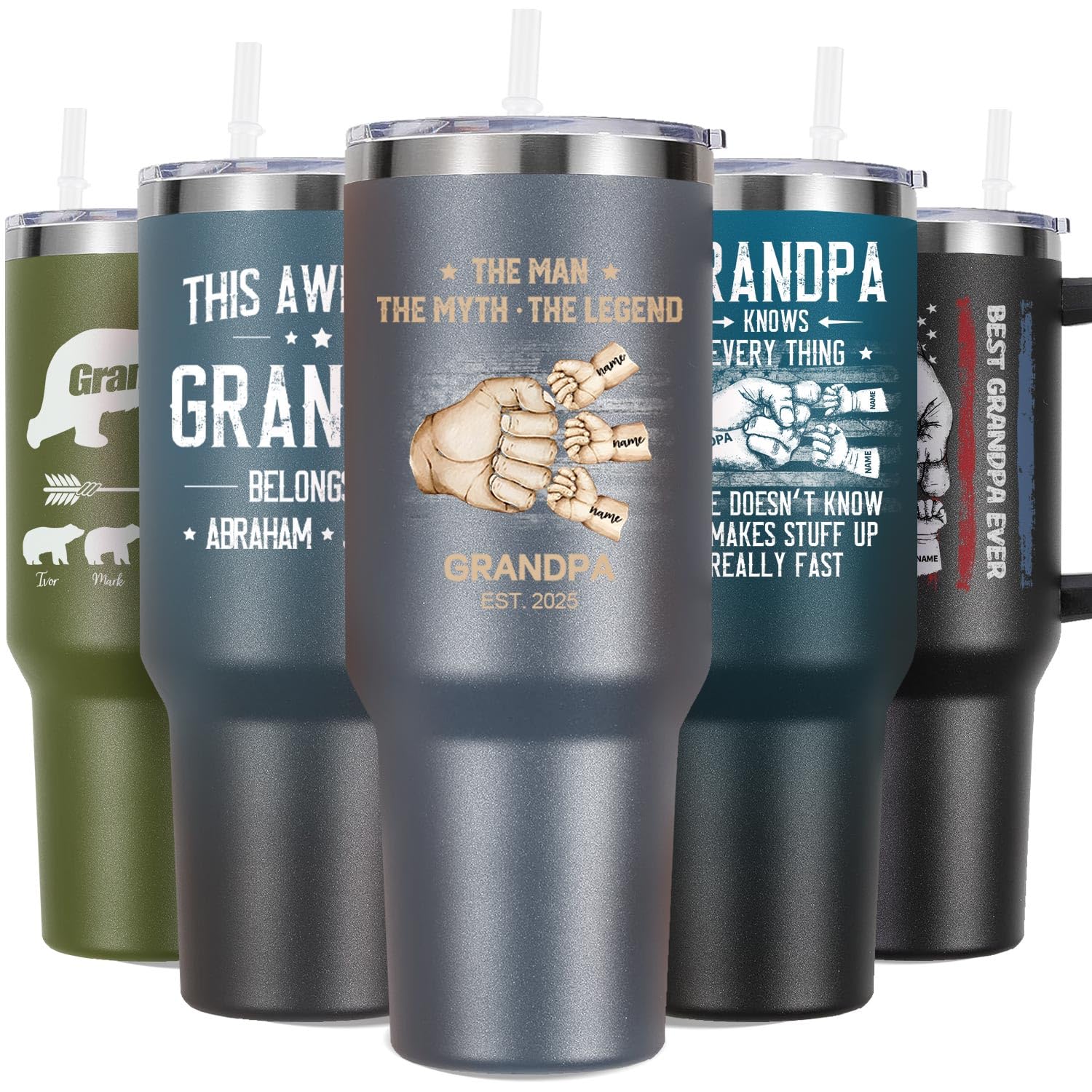 Personalized Gifts for or Grandpa with Grandkids Names 40oz Grandpas Tumbler with Lid and Straw Custom Names And 6 Color Options/Birthday Christmas