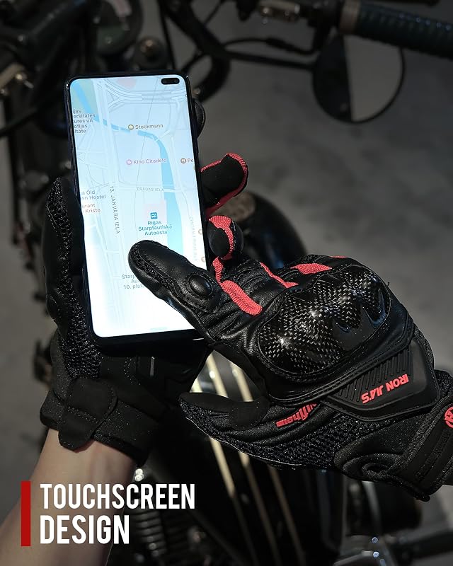 BORLENI Motoros Kesztyű Zöld - Bőr Légáteresztő Teljes Ujjas Védelem Érintőképernyős Kompatibilitás Négy Évszakos Unisex
