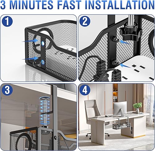 Miniatura 7 de Bandeja de organización de cables para debajo del escritorio, organizador de cables sin taladrar con abrazadera, organizadores de espacio de trabajo