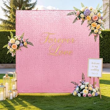 Eternal Beauty Fuchsia Pink Square Sequin Backdrop Cover 6.6x6.6 Ft