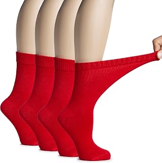Hugh Ugoli Diabetic Socks for Women, 4 Pairs, Bamboo, Loose Fit, Crew, Soft