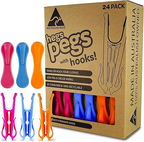 HEGS Pinzas para la ropa con ganchos Alfileres coloridos de alta resistencia para colgar y cortar ropa y ropa Paquete de 24 unidades multicolor