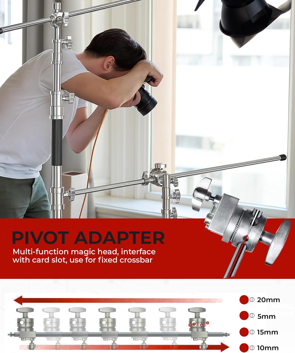 REFLEX CAMERA Stainless Steel Professional Heavy Duty C Stand with Boom Arm - Max Height 8ft/2.4m Photographic Lighting Stand, Adjustable C Stand Light Stand Ideal for Softbox & LED Video Light