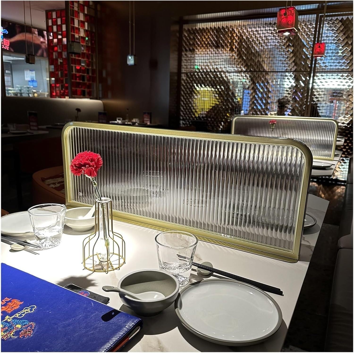 GLETSF Glass Room Divider Office Partition Tempered Glass Panels Table Dividers Panels Partitions,Striped Glass Divider For Dining Areas - 30X110Cm Raised Screen Partition Wall