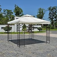 Vista 8 de Toldo de repuesto para cenador de 10 x 10 pies, refugio al aire libre para parte superior más pequeña, cubierta de dosel de doble nivel (beige)