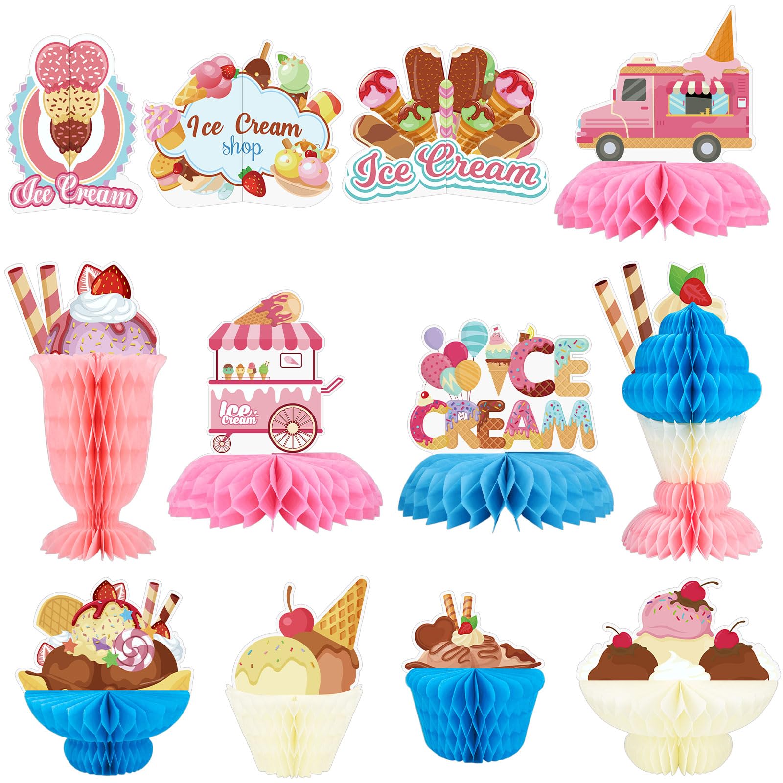 Photo 1 of 12 PCS Ice Cream Party Decorations Ice Cream Honeycomb Centerpiece