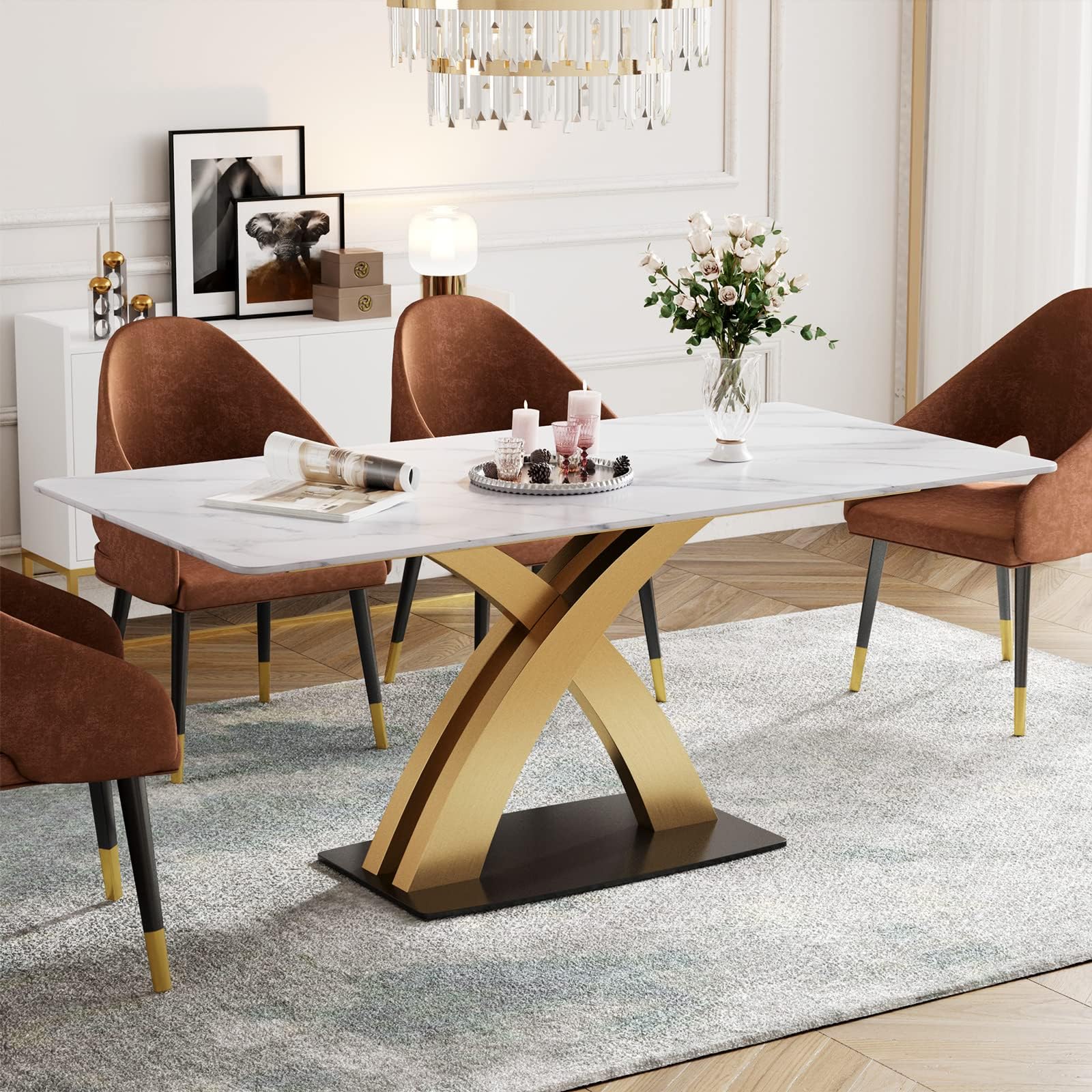Acme Forbes Dining Table 72120 White Marble & Walnut