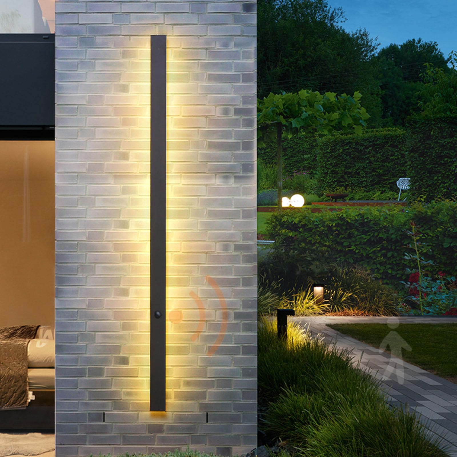 Lampada da Parete a LED per Esterni con sensore di Movimento, Applique Quadrata in Alluminio Nero, Illuminazione lineare 3000K/4500K/6000K per Camera da Letto, Soggiorno, Bagno,