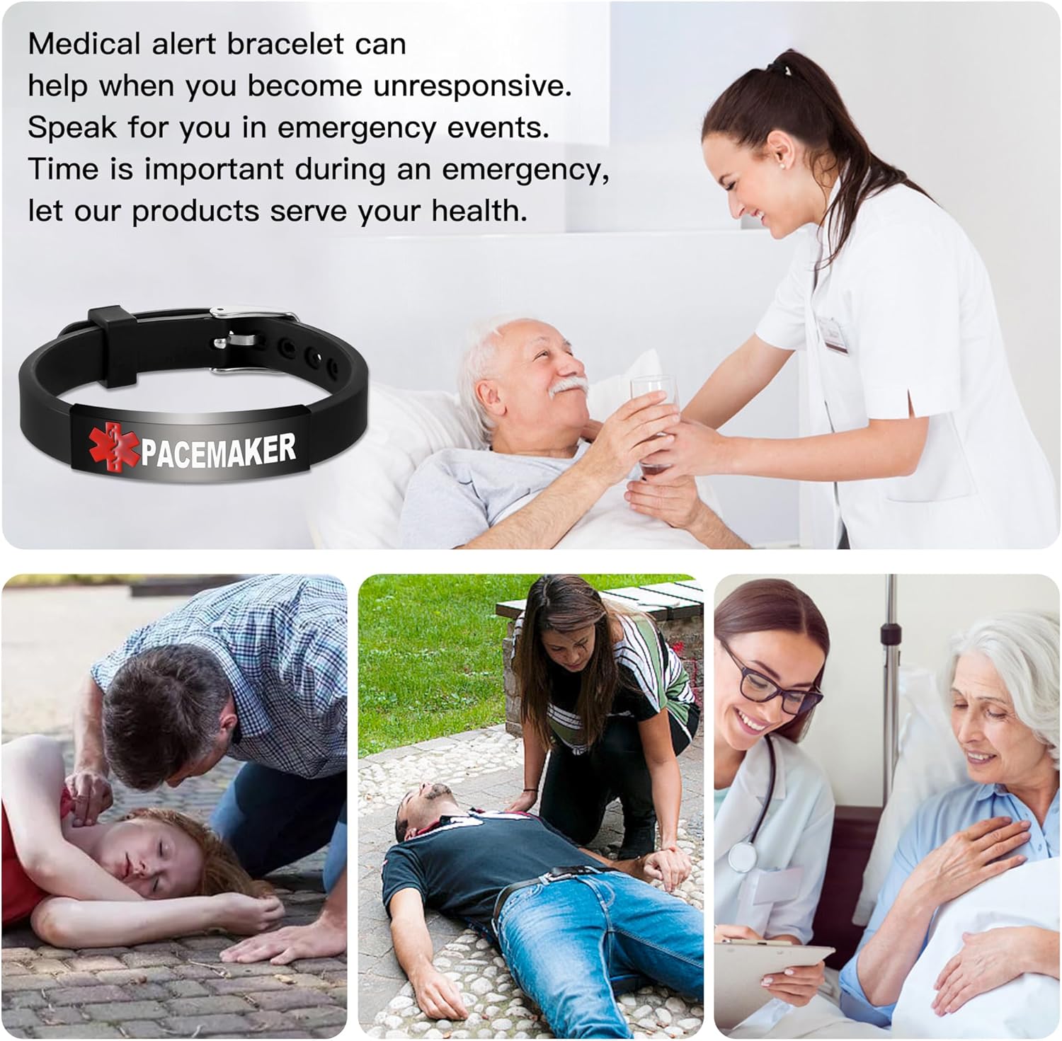 Medical Alert Bracelet Dual-Sided Custom Engraved ID Identification Personalized Wristband for Women Adjustable Band Security Clasp - Image 5