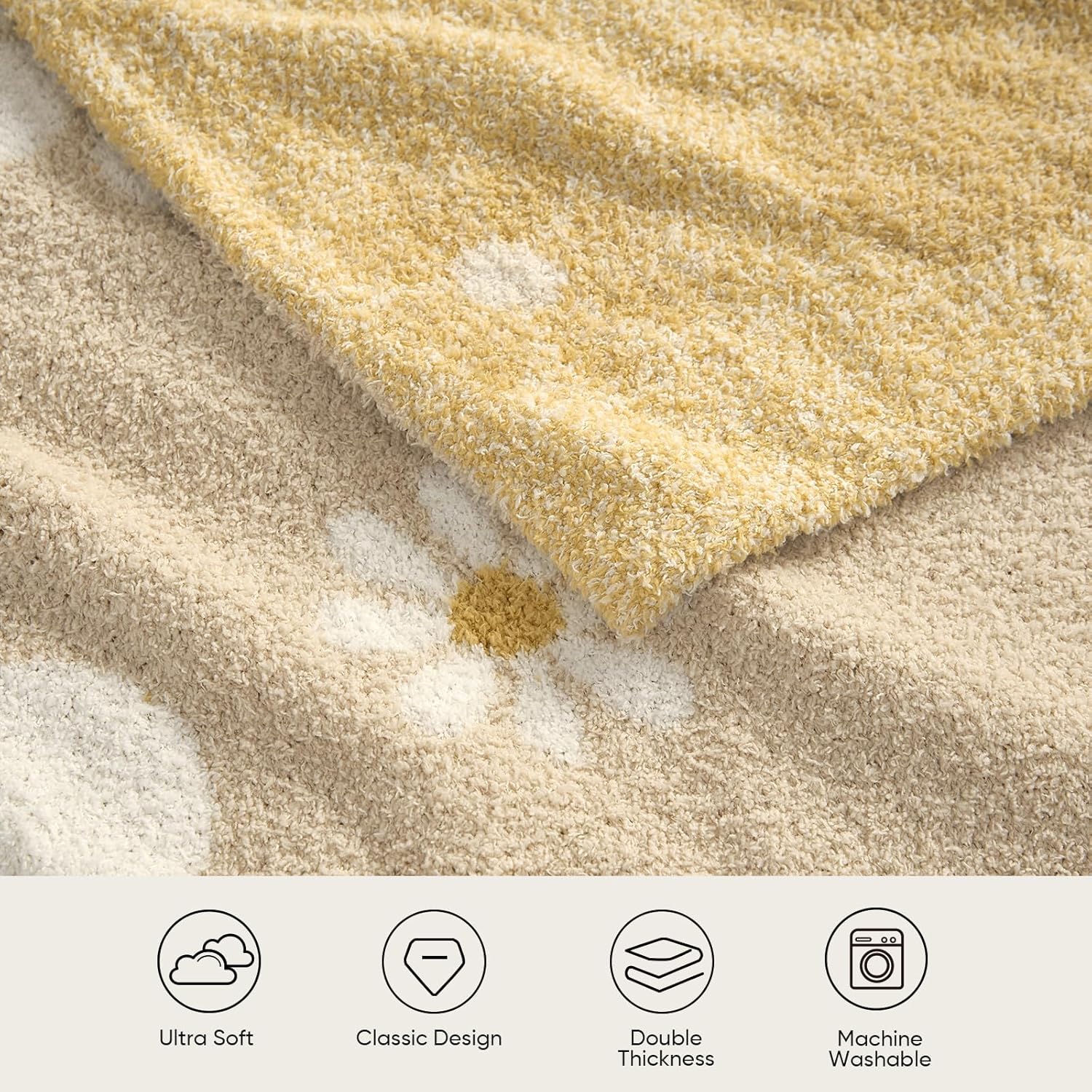 Snuggle Sac Flower Throw Blanket for Couch, Fuzzy Microfiber Floral Blankets, Cute Throws for Girls Daughter Gifts, Flower Beige, 50x60 inches - Image 3