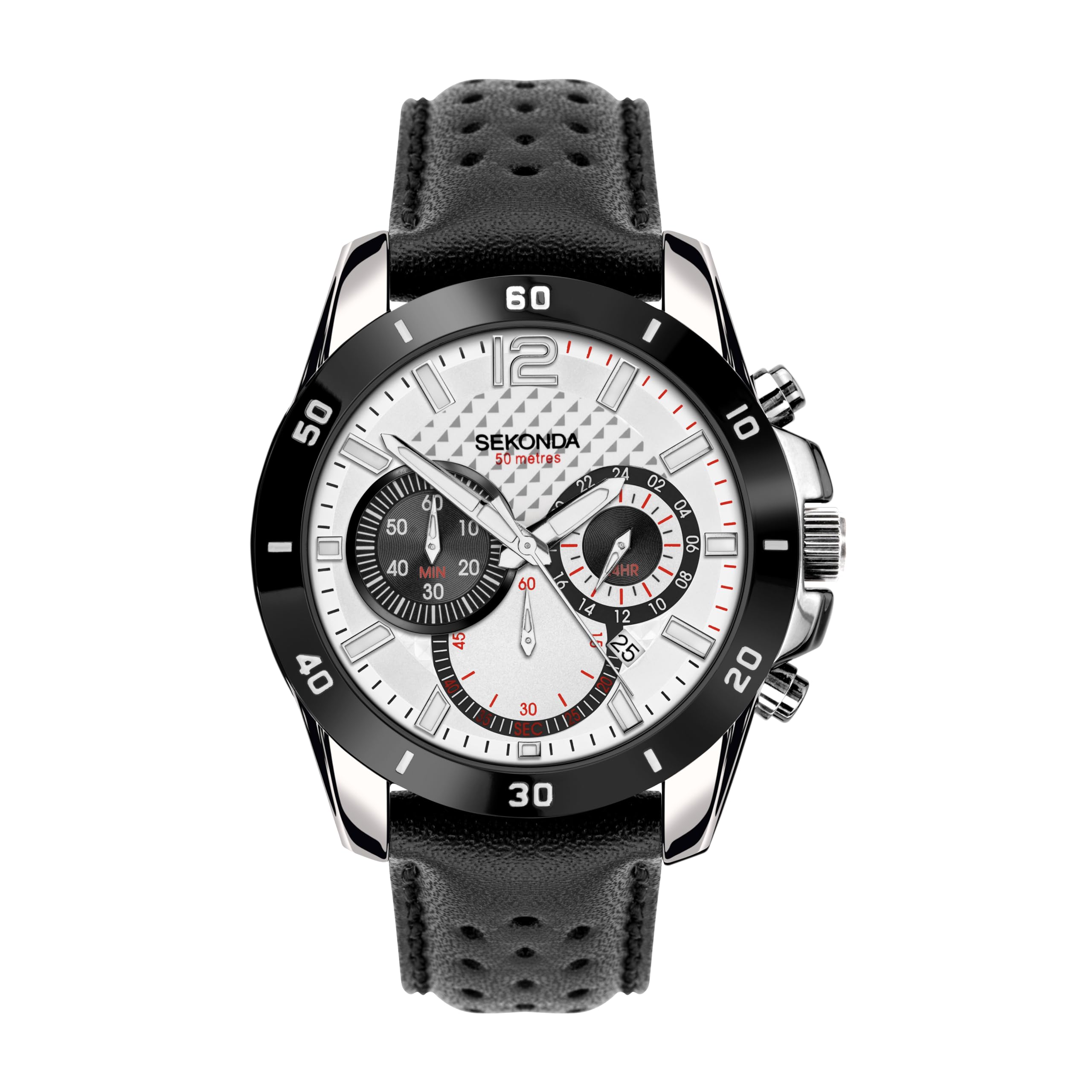 Sekonda Solo Mens Watch – 44mm Sport Chronograph Watch for Men with Black Leather Strap, Date Window and Fixed Bezel – 50m Water Resistant – 2 Year Warranty