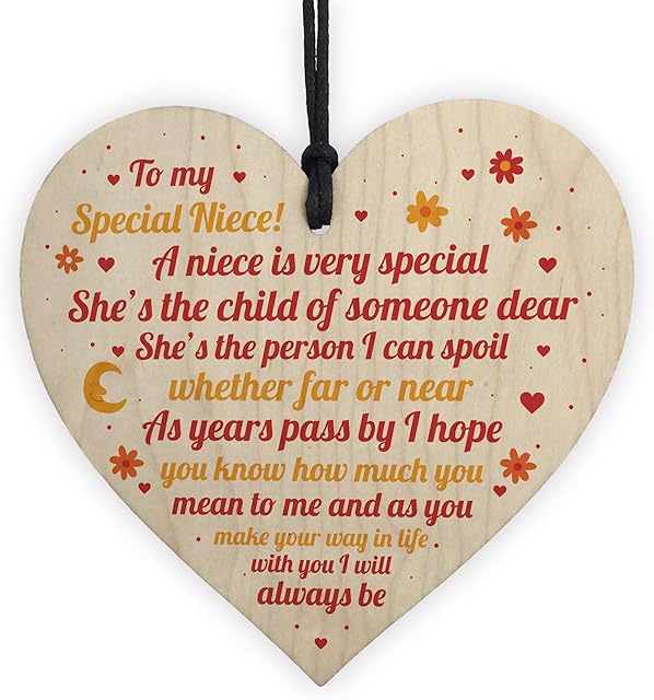 RED OCEAN Niece Gifts From Auntie Uncle Handmade Wooden Heart Gift For Niece Keepsake