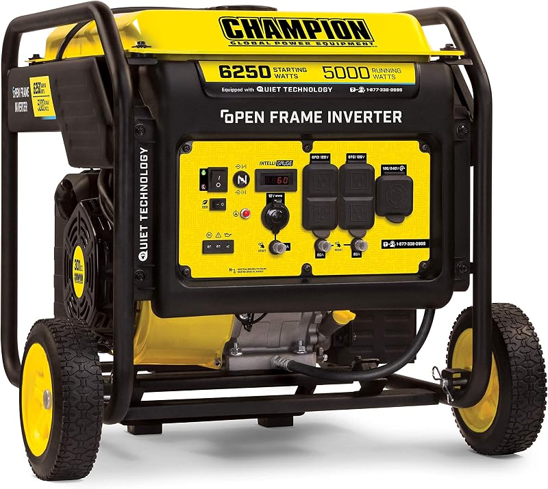 Champion Power Equipment Generador inversor portátil de marco abierto de 6250 vatios con tecnología silenciosa