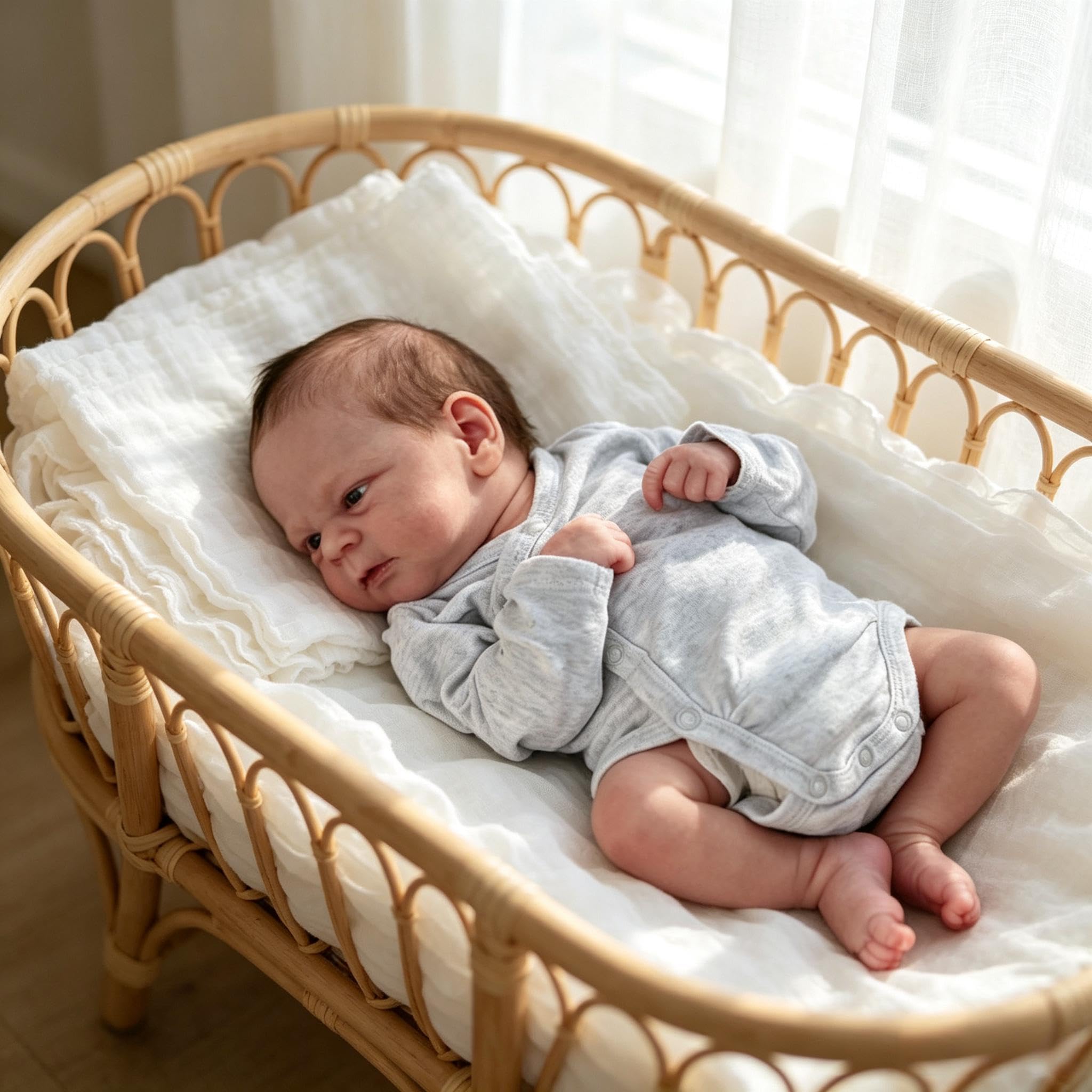 RXDOLL Reborn Baby Junge Vollvinyl, 43 cm Reborn Puppen Lebensecht, Lebensechte Silikon Babypuppe Mit Haaren, Babypuppen Wie Echt Baby, Newborn Puppe Mit Zubehör