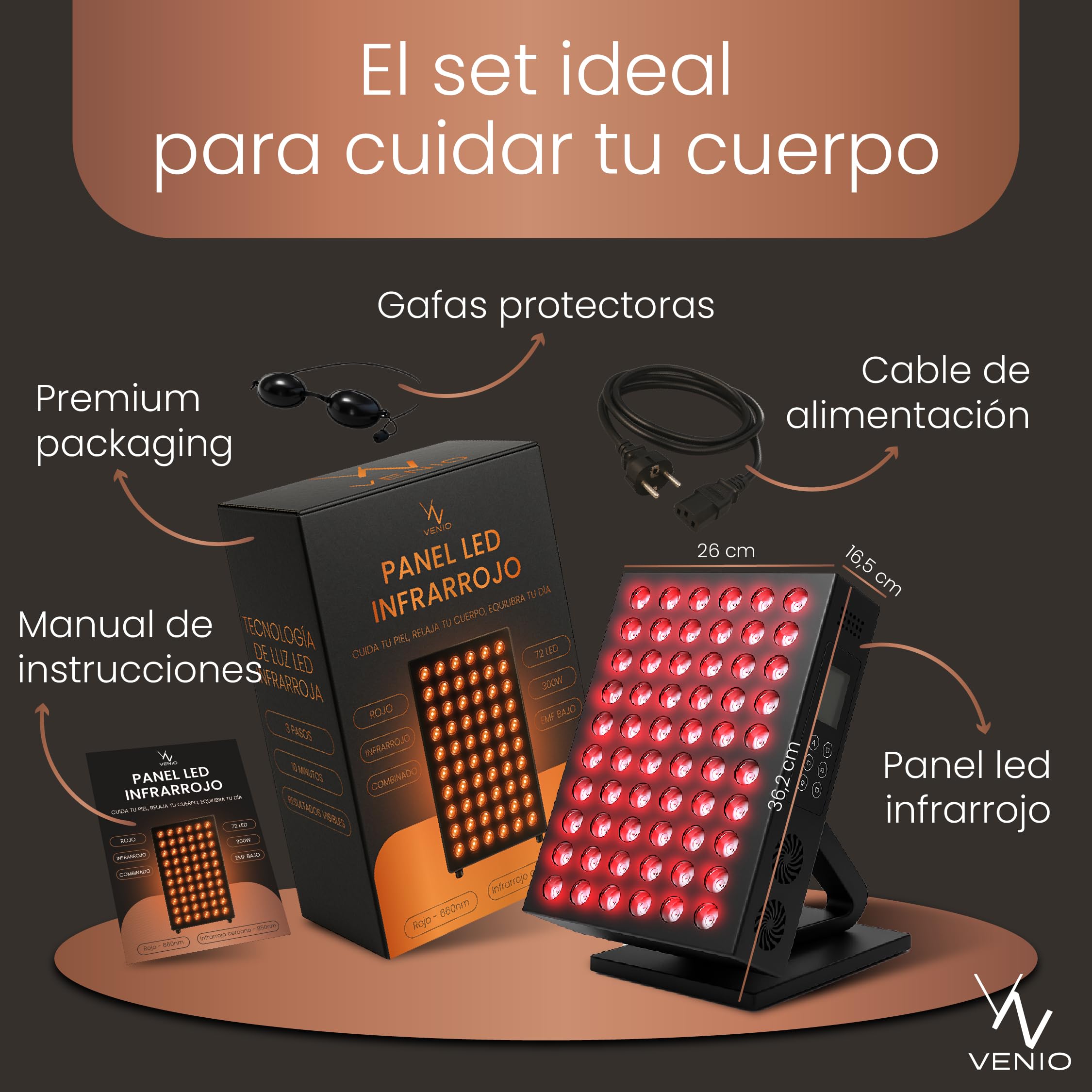 Panel de Luz Roja 660 nm e Infrarroja 850 nm- Terapia Luz Roja para Dolor Articular, Muscular y Piel - Lampara Infrarrojos para Tratamiento Facial y Corporal en Casa