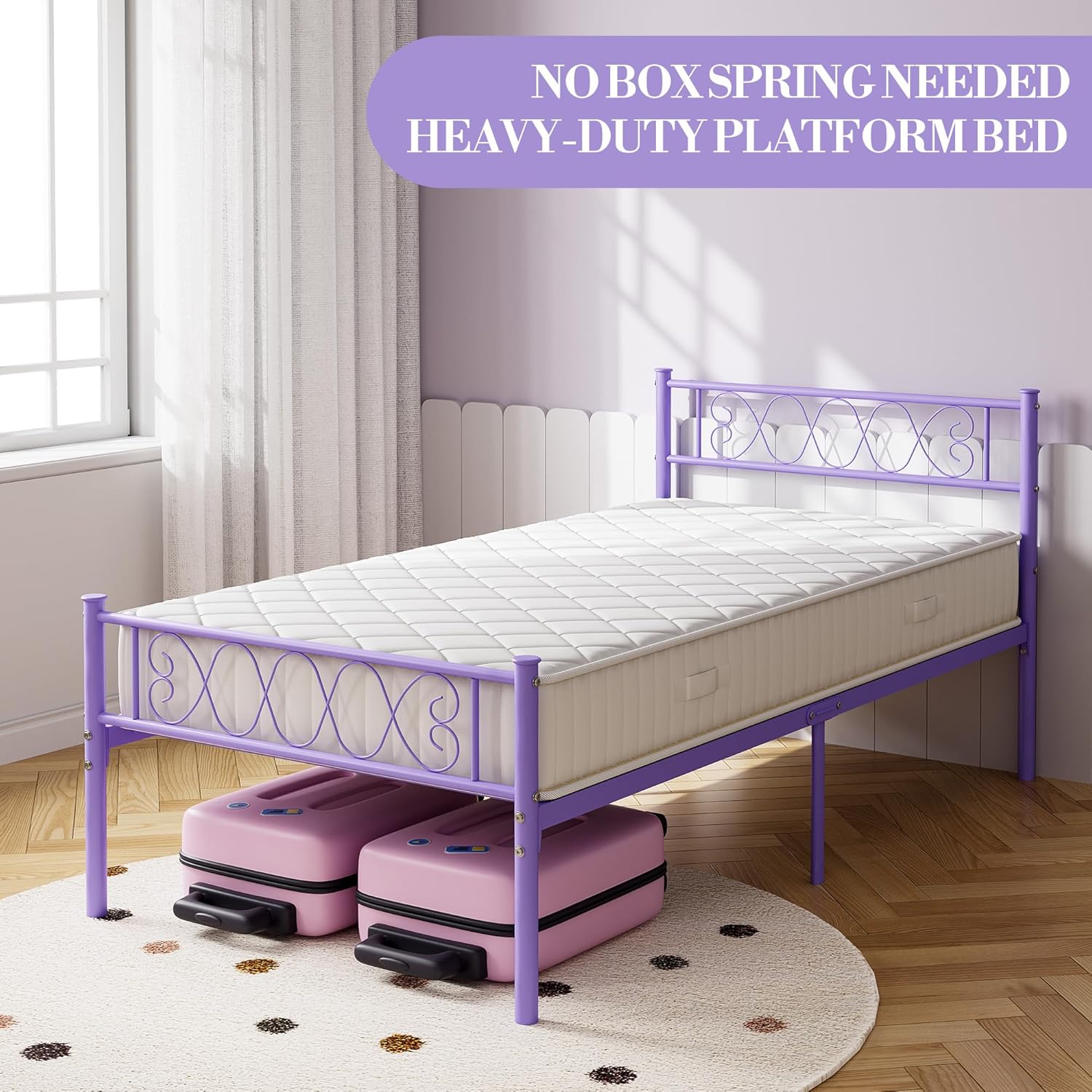 Garvee Metal Twin Bed Frame - Headboard and Footboard with Iron Heart Design, Twin Size Platform Bed for Boys and Girls, No Box Spring Needed, Easy Assembly