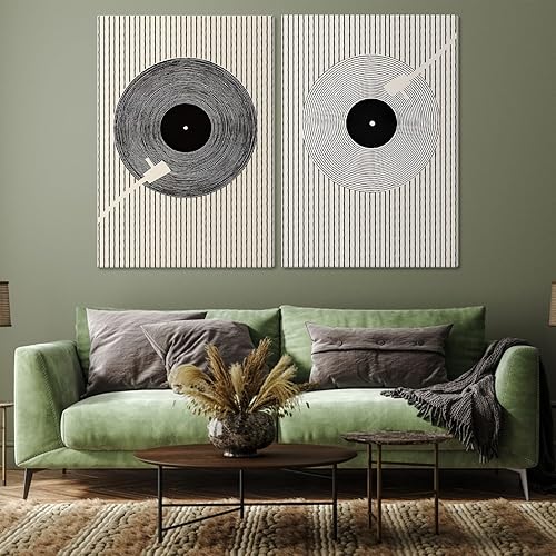 Tocadiscos de música geométrica abstracta impresiones de mediados de siglo, arte de pared en lienzo para pared, tocadiscos de música geométrica,
