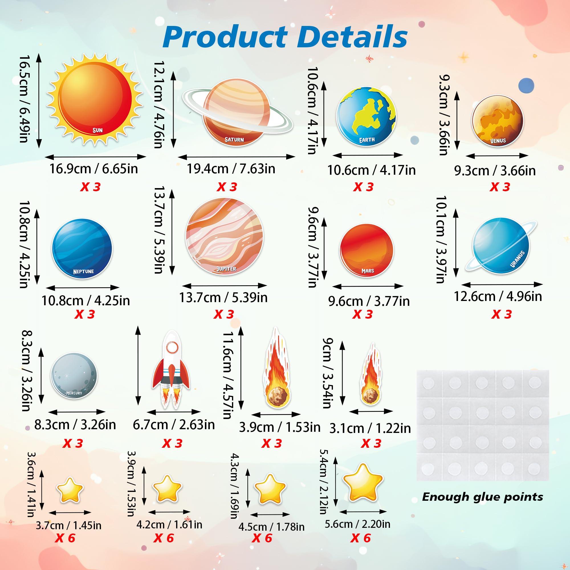 Wonmon 60 PCS Solar System Cutouts for Classroom Decorations, Outer Space Planet Rocket Paper Cut-Outs for Space Theme Birthday Party School Classroom Wall Bulletin Board Decorations - Image 2