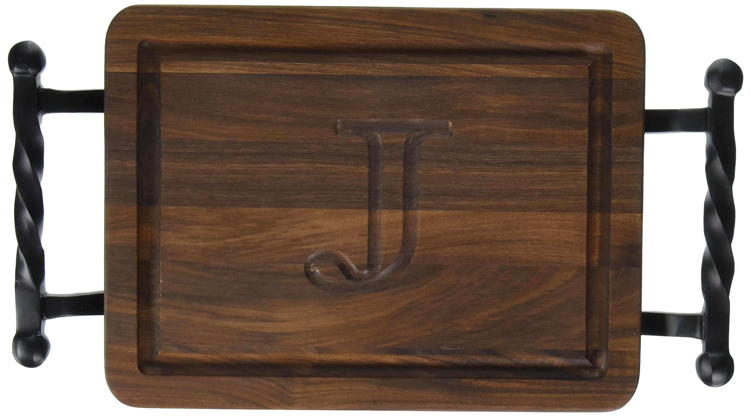 BigWood Boards W200-STWB-J Thick Bar/Cheese Board with Twisted Ball Handle, 9-Inch by 12-Inch by 3/4-Inch, Monogrammed"J", Walnut