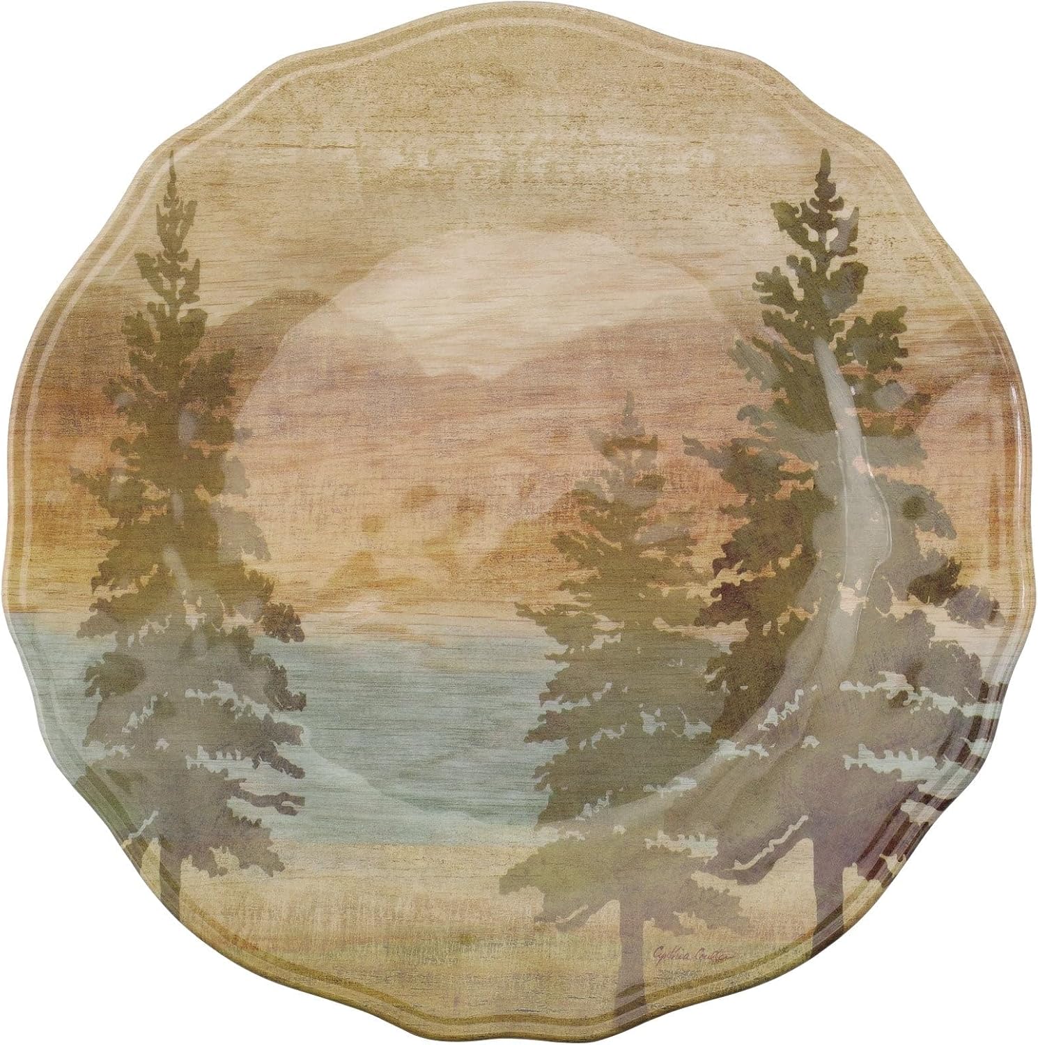 UPware 12 Piece Lakeside Pine Melamine Dinnerware Sets, Outdoor Dishes Set, Plates and Bowls Sets, Service for 4, Beige