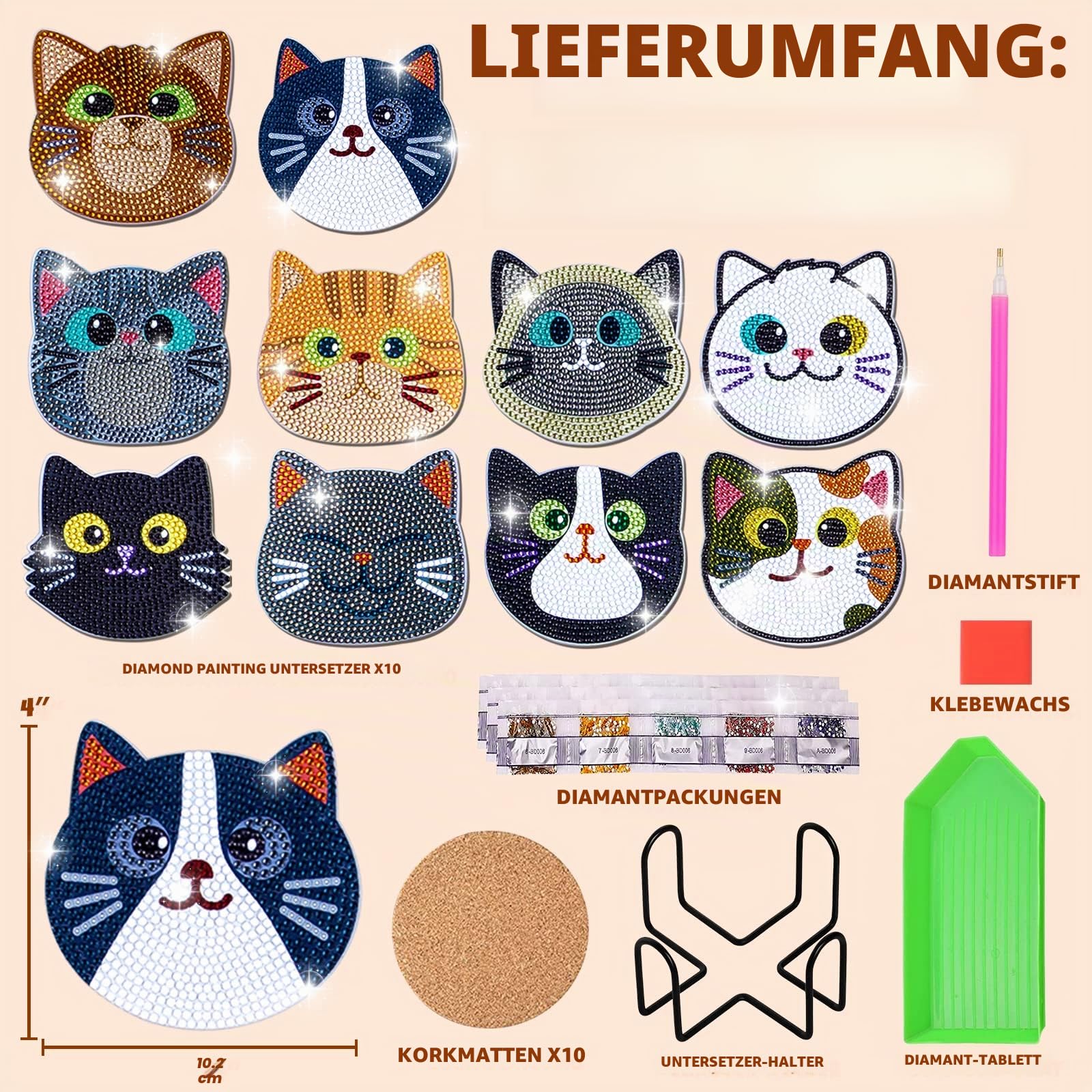 Insnug Diamond Painting Untersetzer,Basteln für Erwachsene und Kinder Bastelset Kinder ab 5 6 7 8 Jahre Diamond Painting 10PCS Basteln Mädchen 8 9 10 11 12 Jahre