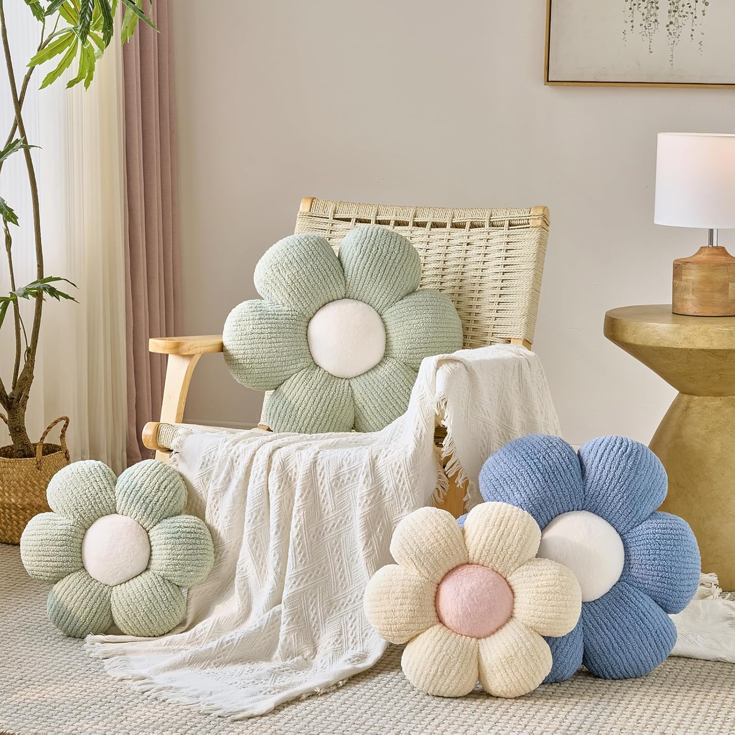 Flower Pillow, Decorative Throw Pillow for Bed Couch, Flower Shaped Pillow Home Decor Daisy Pillows (Sage Green, 19.6 Inches)